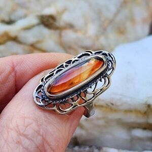 Estate Sterling Silver 925 Natural Baltic Amber Ring Honey Cognac Amber Jewelry